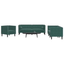 Set de sofás Chesterfield con cojines 3 piezas terciopelo verde