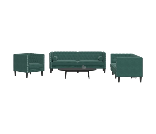 Set de sofás Chesterfield con cojines 3 piezas terciopelo verde