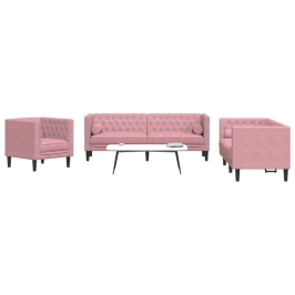 Set de sofás Chesterfield con cojines 3 piezas terciopelo rosa