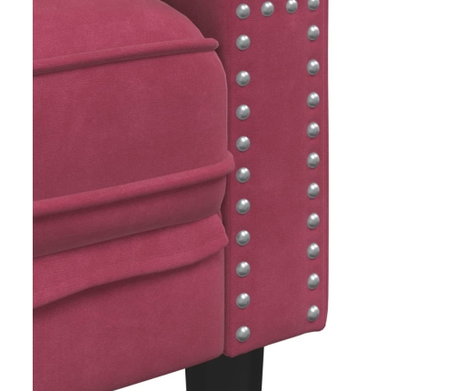 Set sofás Chesterfield con cojines 3 pzas terciopelo rojo tinto