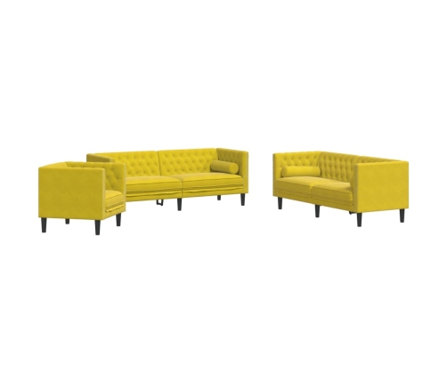 Set de sofás Chesterfield y cojines 3 pzas terciopelo amarillo