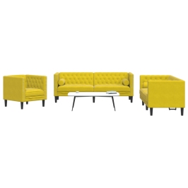 Set de sofás Chesterfield y cojines 3 pzas terciopelo amarillo