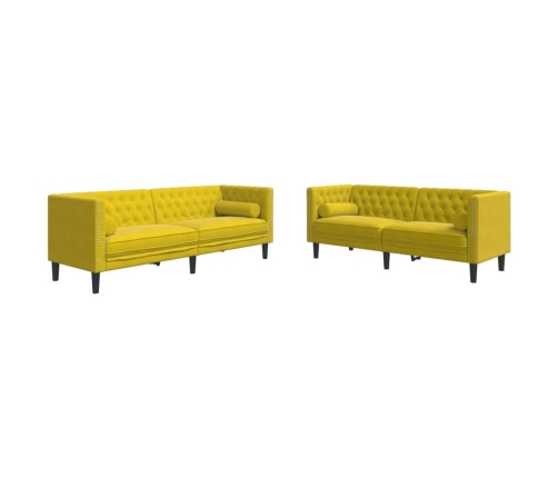 Set de sofás Chesterfield y cojines 2 pzas terciopelo amarillo