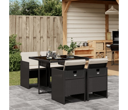 Set de muebles jardín 5 pzas con cojines ratán sintético negro