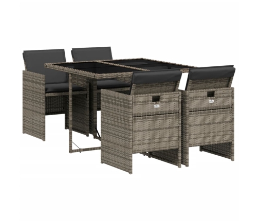 Set comedor de jardín 5 piezas con cojines ratán sintético gris