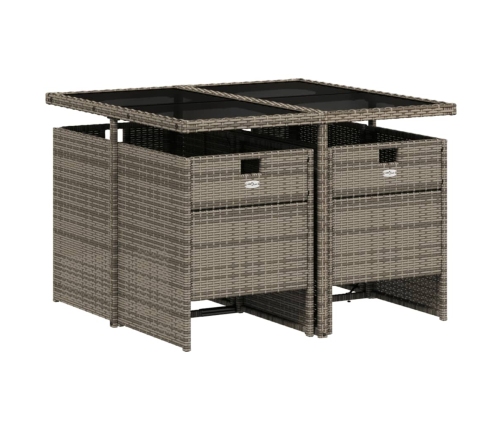 Set comedor de jardín 5 piezas con cojines ratán sintético gris
