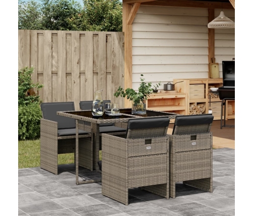 Set comedor de jardín 5 piezas con cojines ratán sintético gris