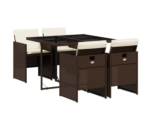 Set comedor de jardín 5 piezas y cojines ratán sintético marrón