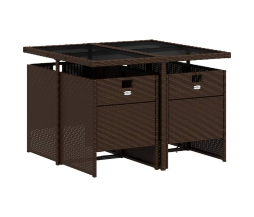 Set comedor de jardín 5 piezas y cojines ratán sintético marrón