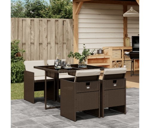 Set comedor de jardín 5 piezas y cojines ratán sintético marrón
