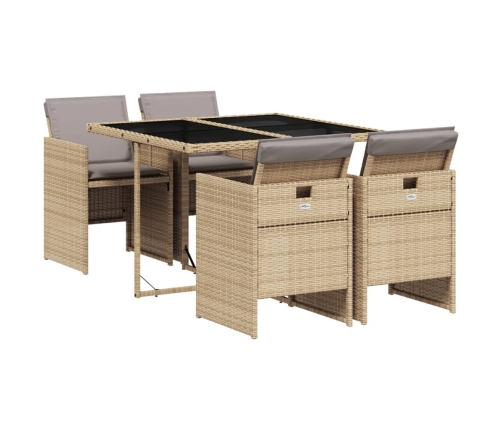 Set comedor de jardín 5 pzas con cojines ratán sintético beige