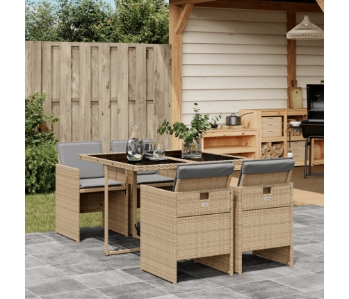 Set comedor de jardín 5 pzas con cojines ratán sintético beige