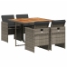 Set comedor de jardín 5 piezas con cojines ratán sintético gris