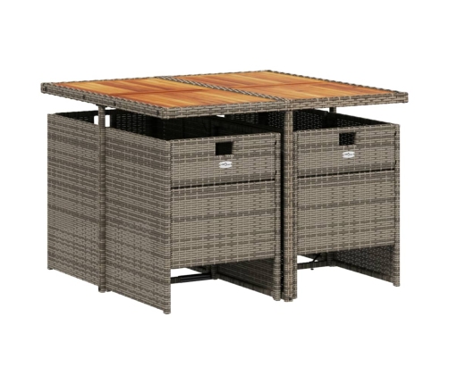 Set comedor de jardín 5 piezas con cojines ratán sintético gris