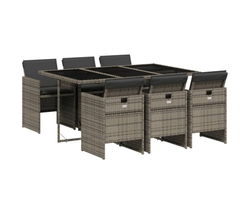 Set comedor jardín 7 pzas y cojines ratán sintético gris