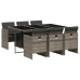 Set comedor jardín 7 pzas y cojines ratán sintético gris