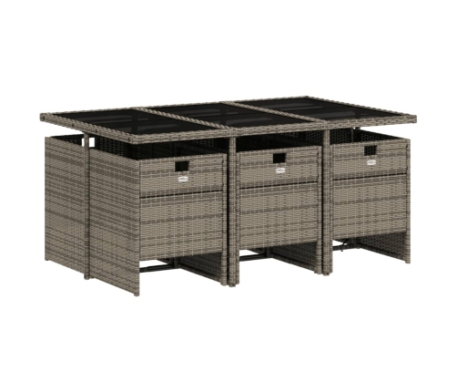 Set comedor jardín 7 pzas y cojines ratán sintético gris
