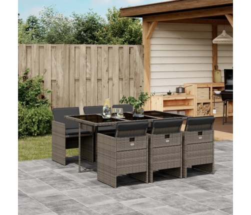 Set comedor jardín 7 pzas y cojines ratán sintético gris
