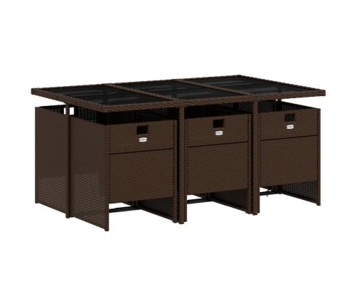 Set comedor de jardín 7 pzas con cojines ratán sintético marrón