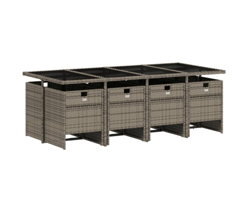 Set comedor jardín 9 pzas y cojines ratán sintético gris