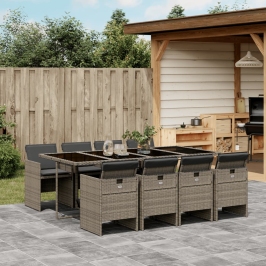 Set comedor jardín 9 pzas y cojines ratán sintético gris