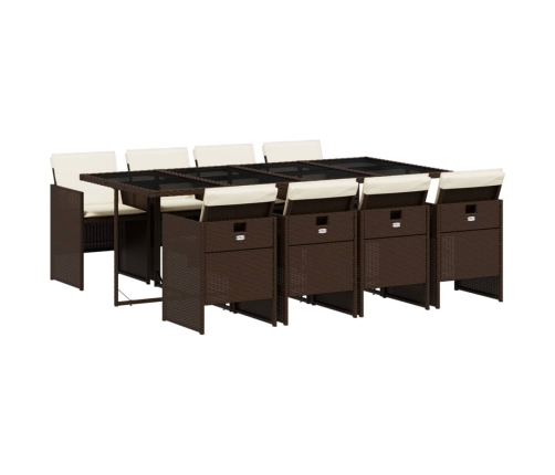 Set comedor para jardín 9 pzas y cojines ratán sintético marrón