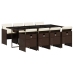 Set comedor para jardín 9 pzas y cojines ratán sintético marrón