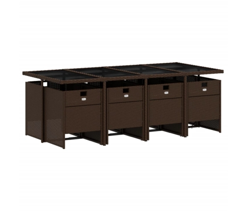 Set comedor para jardín 9 pzas y cojines ratán sintético marrón