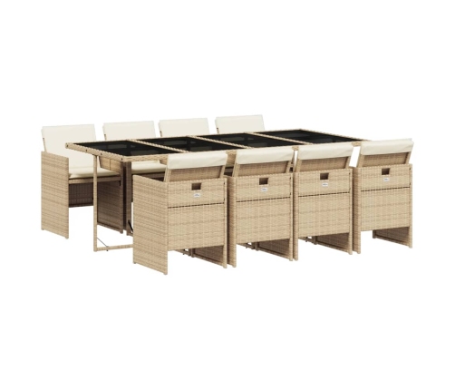 Set comedor de jardín 9 pzas con cojines ratán sintético beige
