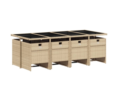 Set comedor de jardín 9 pzas con cojines ratán sintético beige
