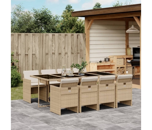 Set comedor de jardín 9 pzas con cojines ratán sintético beige