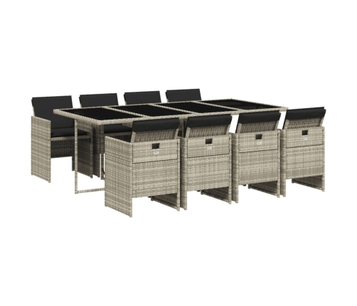 Set comedor de jardín 9 pzas cojines ratán sintético gris claro