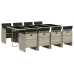 Set comedor de jardín 9 pzas cojines ratán sintético gris claro