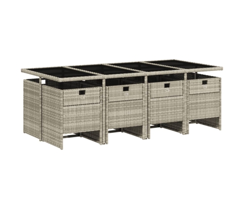 Set comedor de jardín 9 pzas cojines ratán sintético gris claro