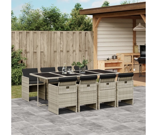 Set comedor de jardín 9 pzas cojines ratán sintético gris claro