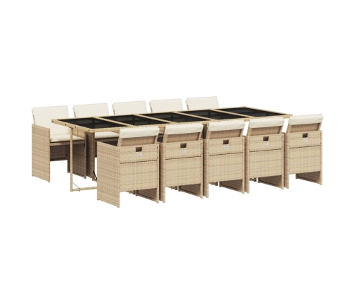 Set comedor de jardín 11 pzas con cojines ratán sintético beige