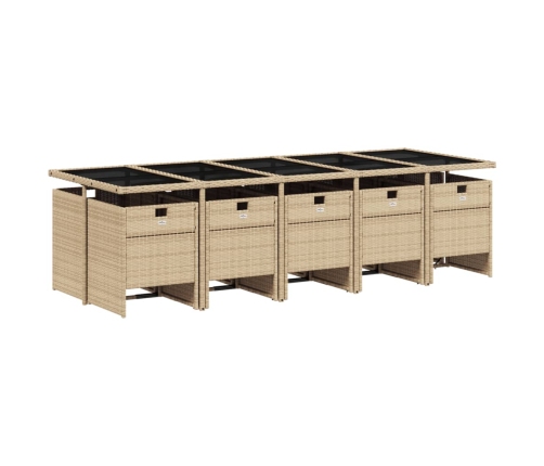 Set comedor de jardín 11 pzas con cojines ratán sintético beige