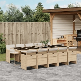 Set comedor de jardín 11 pzas con cojines ratán sintético beige