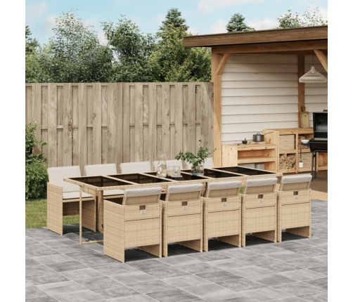 Set comedor de jardín 11 pzas con cojines ratán sintético beige