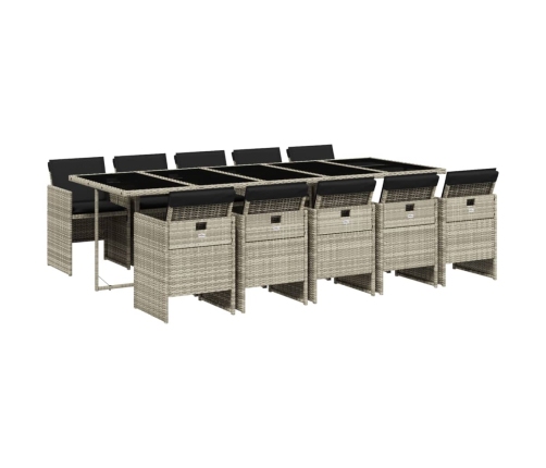 Set de comedor de jardín 11 pzas y cojines ratán sintético gris