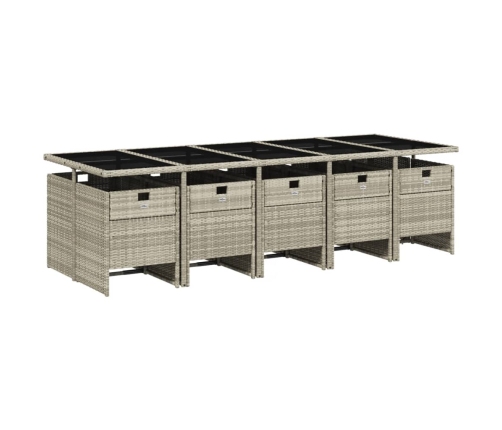 Set de comedor de jardín 11 pzas y cojines ratán sintético gris
