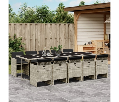 Set de comedor de jardín 11 pzas y cojines ratán sintético gris