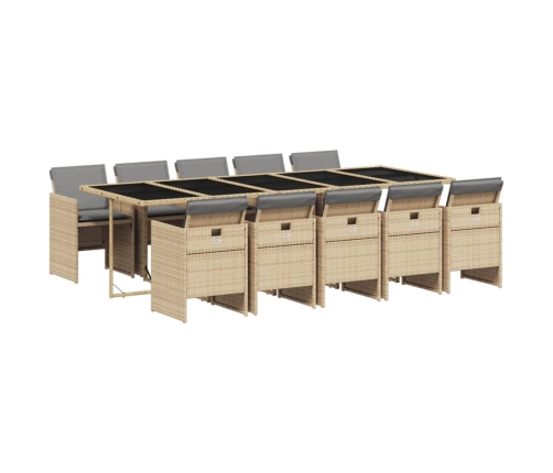 Set comedor de jardín 11 pzas con cojines ratán sintético beige