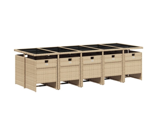 Set comedor de jardín 11 pzas con cojines ratán sintético beige