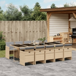 Set comedor de jardín 11 pzas con cojines ratán sintético beige