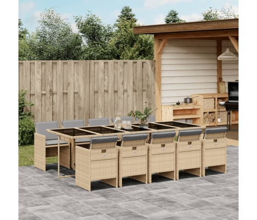 Set comedor de jardín 11 pzas con cojines ratán sintético beige