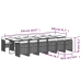 Set comedor de jardín con cojines 13 pzas ratán sintético negro