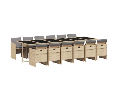 Set comedor de jardín con cojines 13 pzas ratán sintético beige
