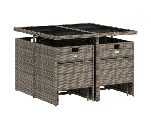 Set comedor jardín 9 pzas y cojines ratán sintético gris