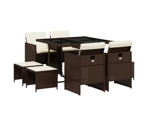 Set comedor para jardín 9 pzas y cojines ratán sintético marrón